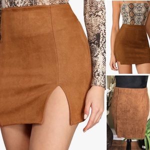 Jondie Brown Faux Suede Mini Skirt